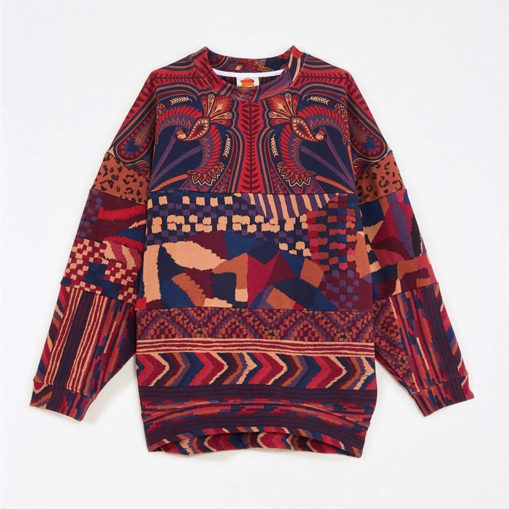 FARM RIO mixed blues print tunic sweatshirt Size XS NWT